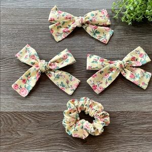 Vintage Floral Fabric Bow and Scrunchie Set